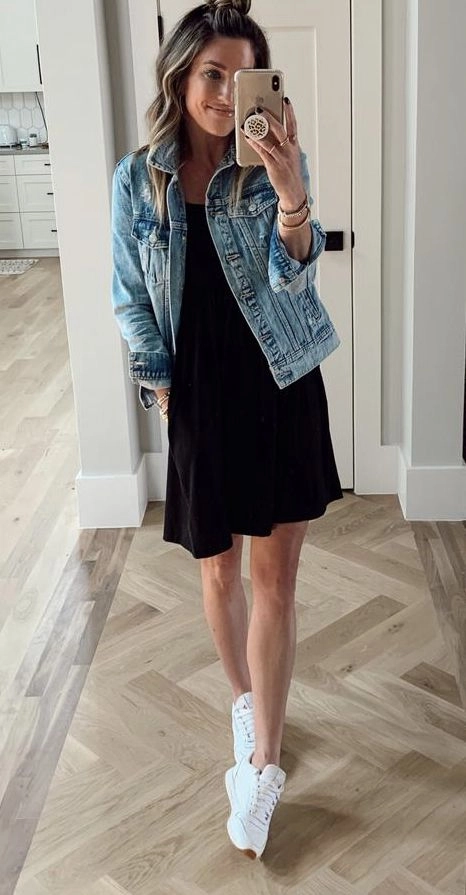 Denim Jacket Over Black Dress