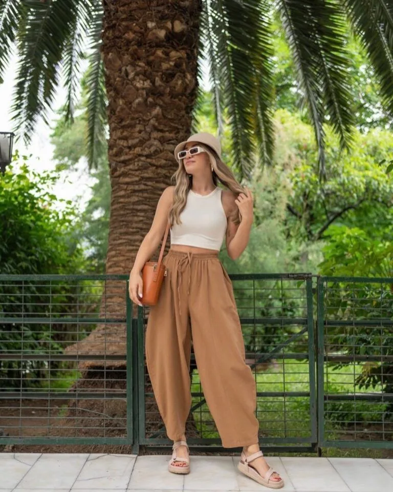 Camel Balloon-Leg Trousers