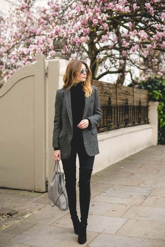 Grey Tweed Blazer Look