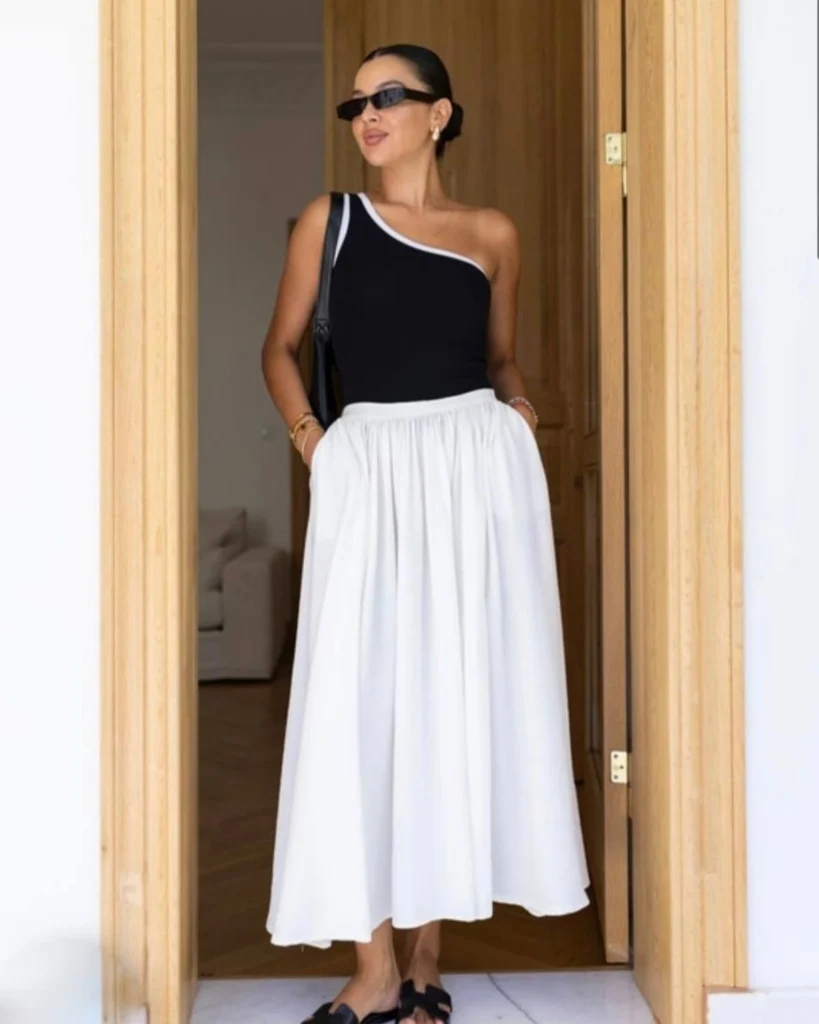 One-Shoulder Top And Full Skirt