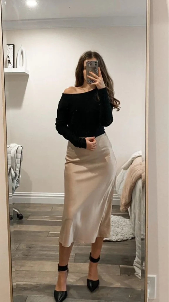 Off-Shoulder Top & Satin Skirt