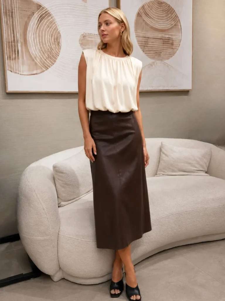 Faux Leather Midi Skirt