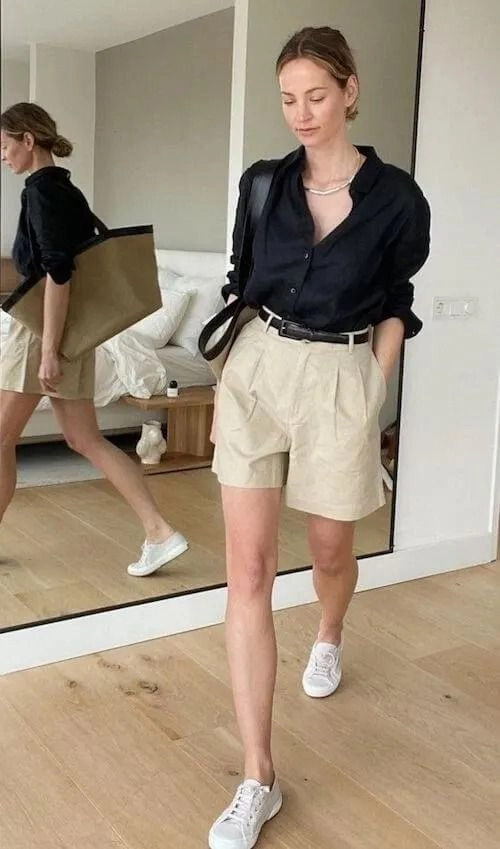 Black Shirt & Pleated Shorts