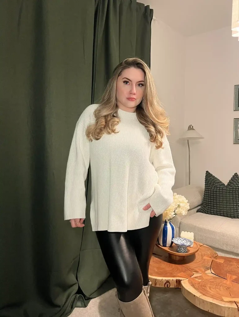 Cream Ribbed Mock-Neck Sweater
