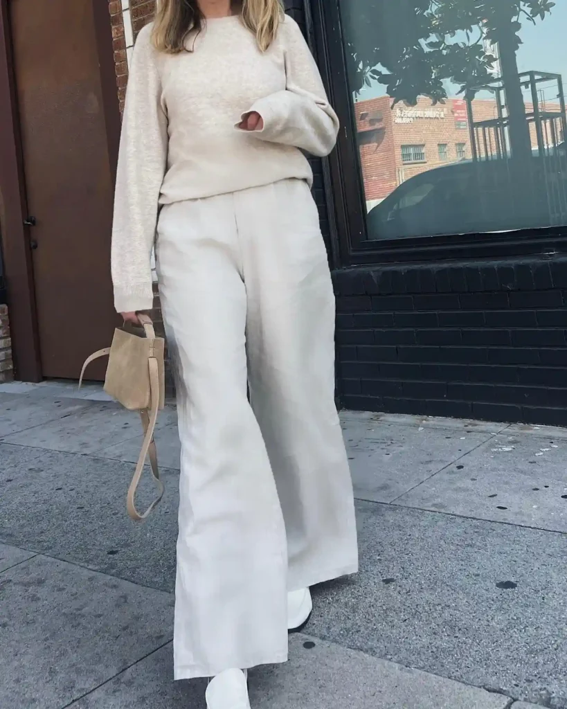Oatmeal Sweater & Wide-Leg Trousers