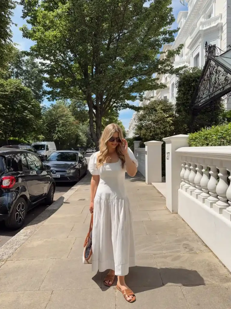 White Puff-Sleeve Midi Dress