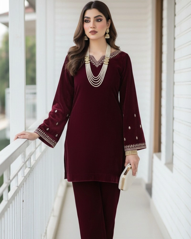 Burgundy Velvet Matching Set