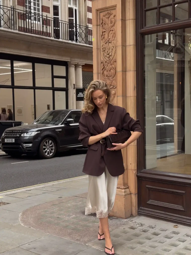 Chocolate Brown Blazer & Slip Skirt
