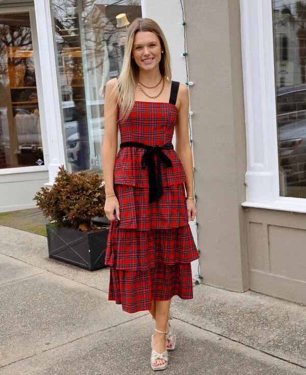 Red Tartan Tiered Dress