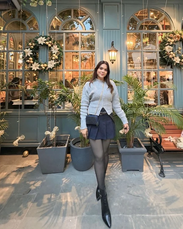 Pleated Mini Skirt and Cropped Sweater