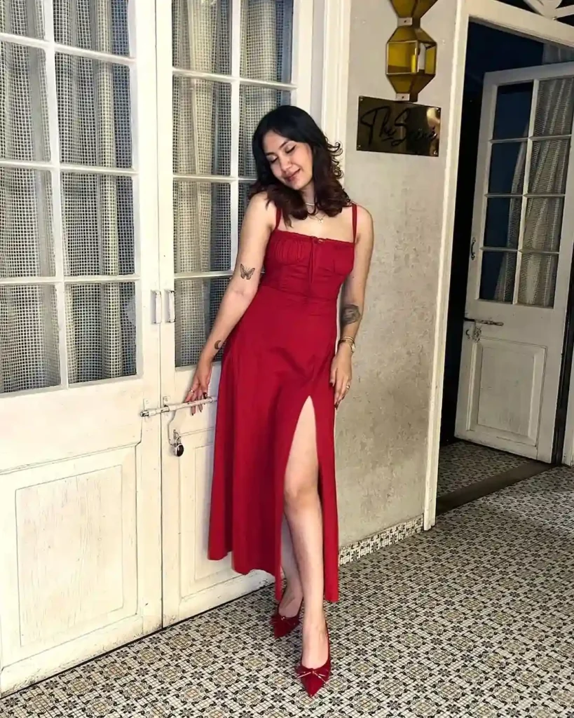 Red Slit Midi Dress