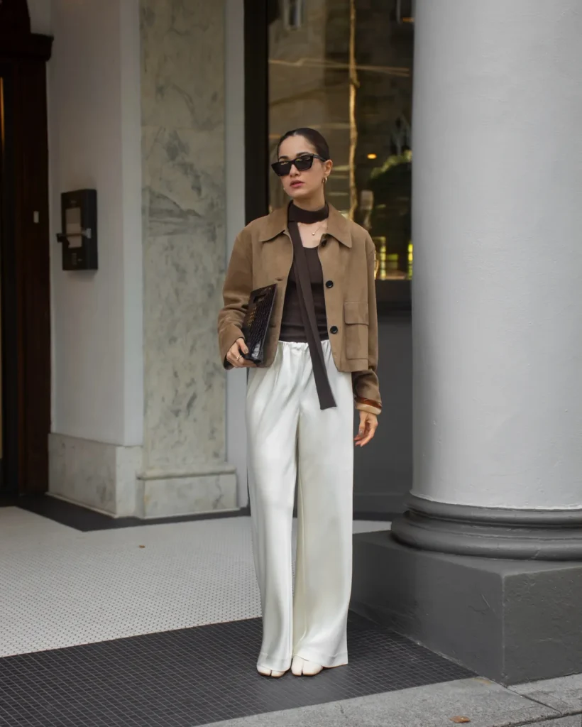 Suede Jacket And Satin Trousers