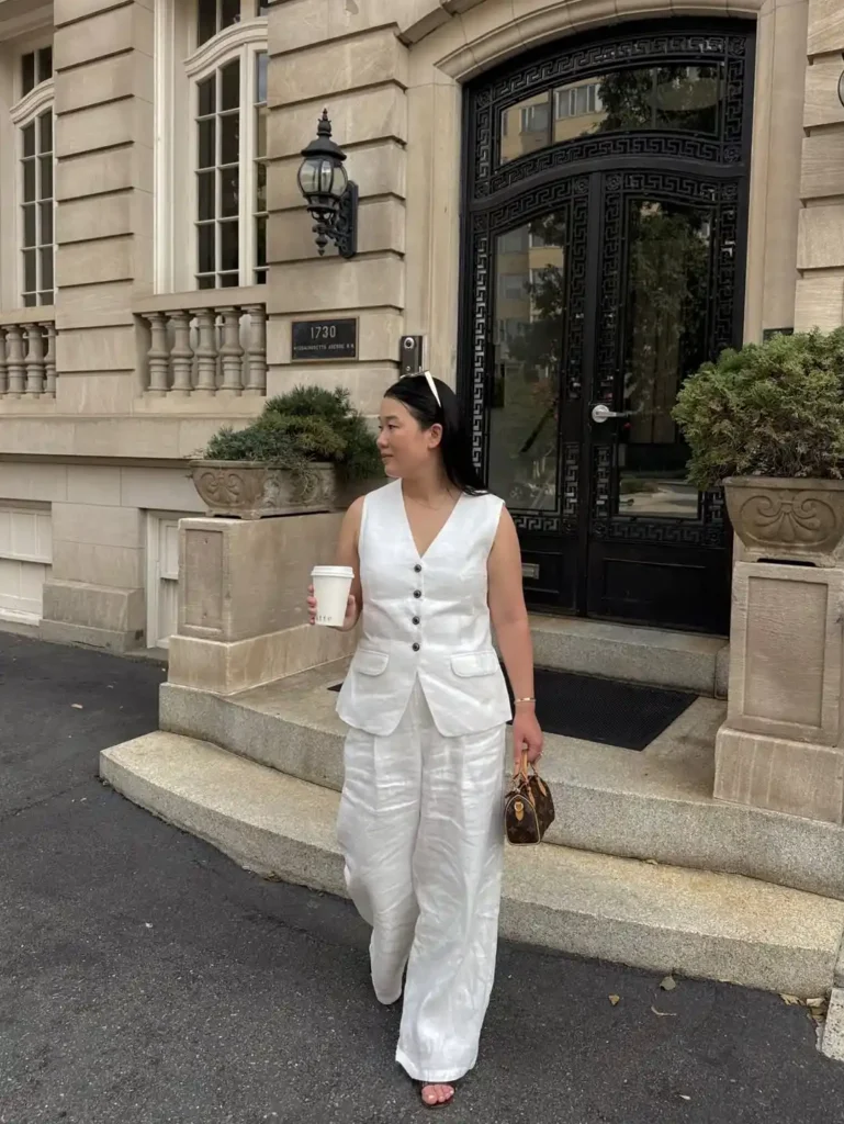 White Linen Vest & Trouser Set