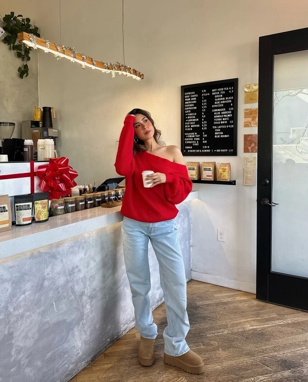 Off-Shoulder Red Sweater