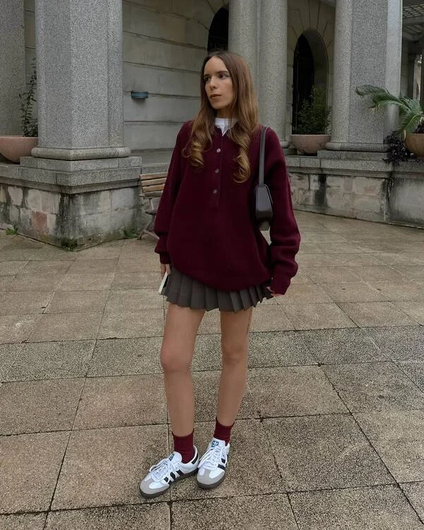  Burgundy Sweater Mini Skirt