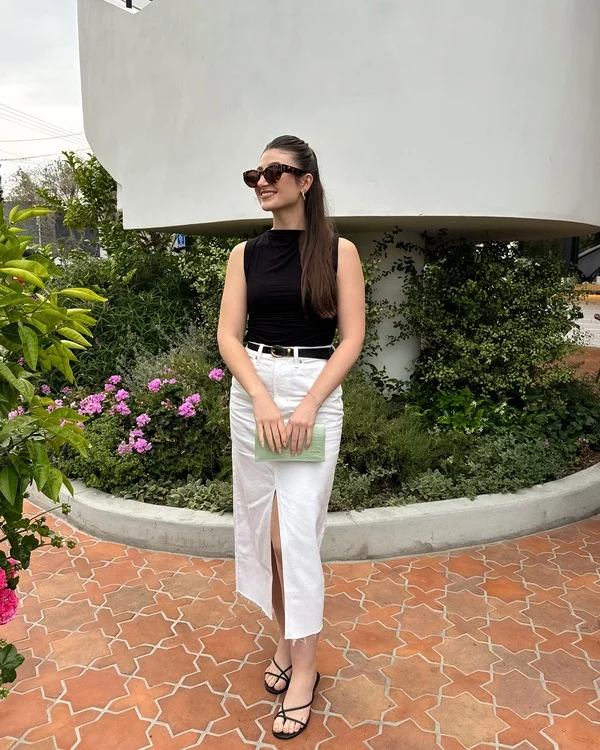 Black Top White Midi Skirt