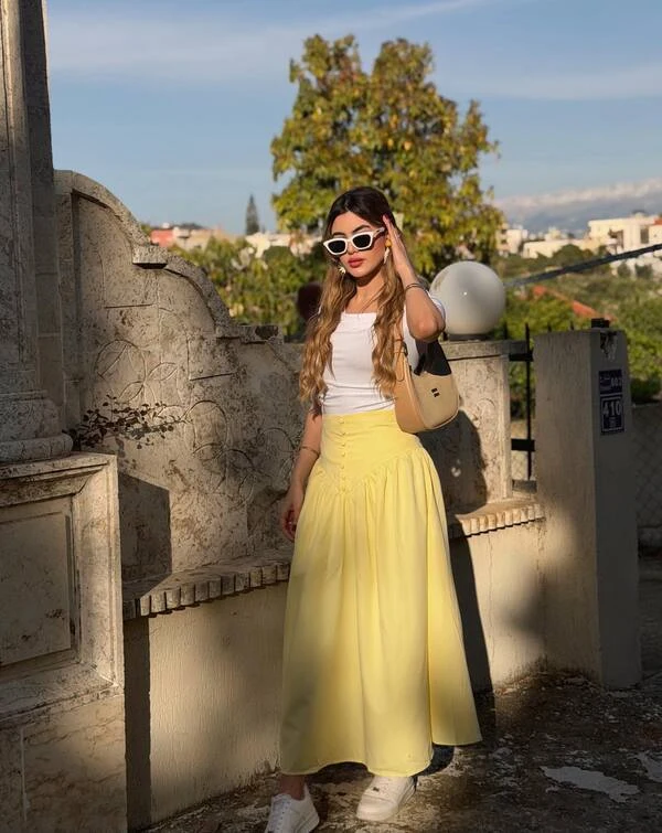 Yellow Button-Front Maxi Skirt