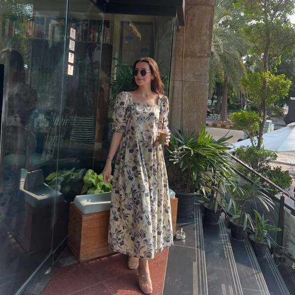 Cream Floral Midi Dress
