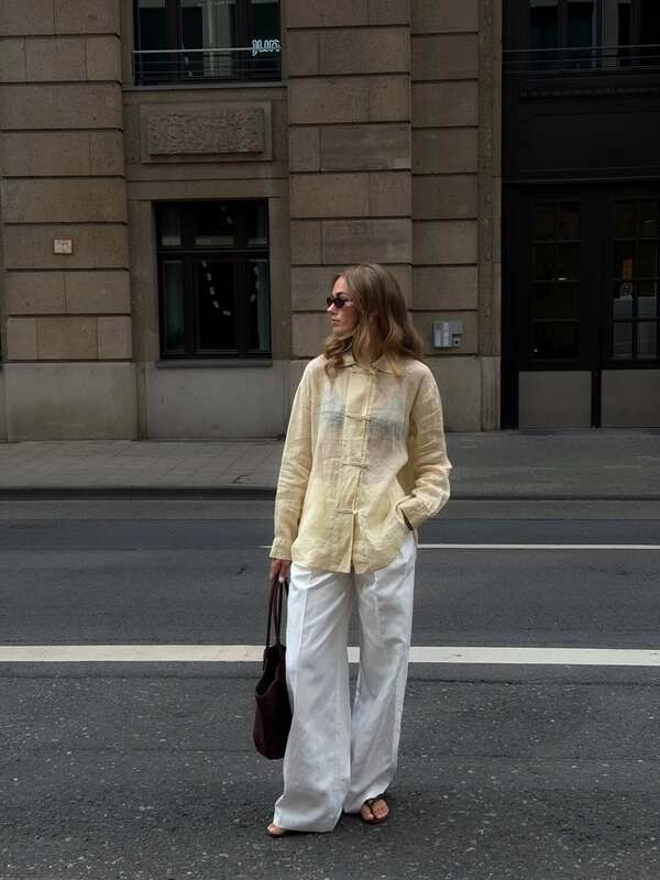 Pale Yellow Knot-Button Shirt
