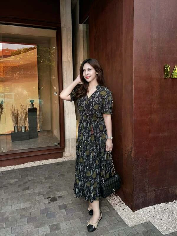 Botanical Print Midi Dress