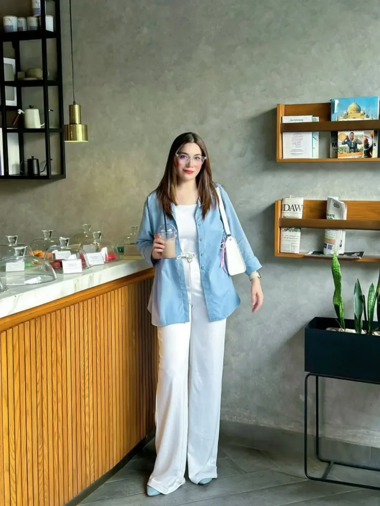Blue Shirt White Pants
