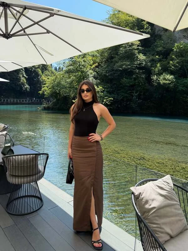 Brown Wrap Maxi Skirt