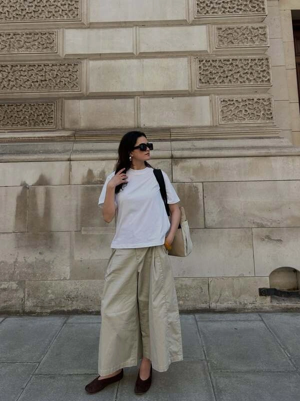 Wide-Leg Khaki Trousers
