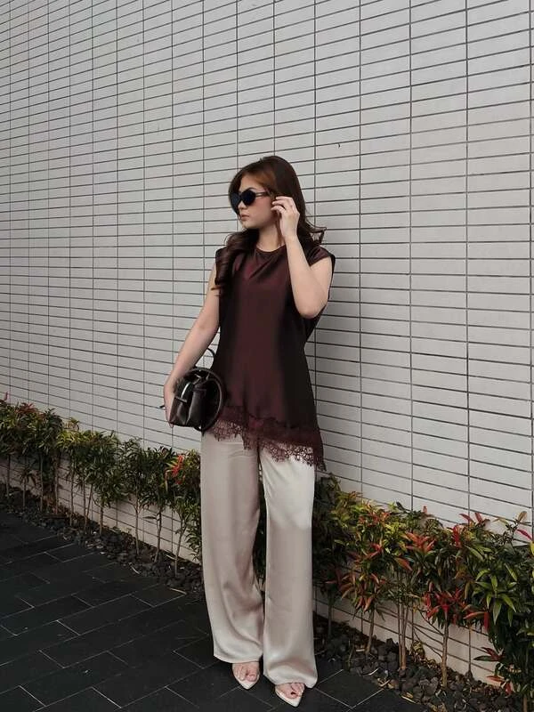 Satin Top Wide Leg Pants
