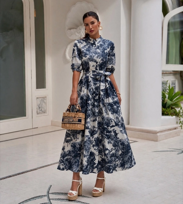 Blue Floral Midi Dress