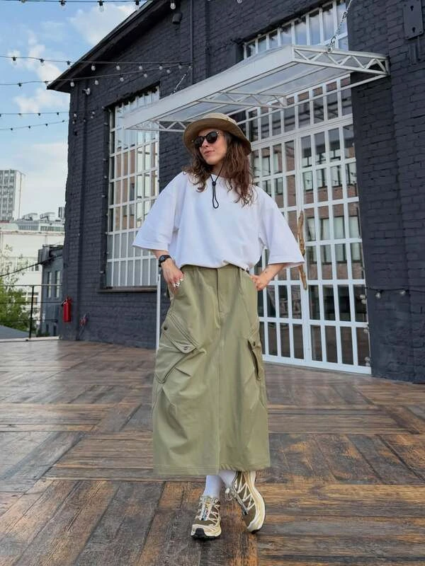 Olive Cargo Maxi Skirt