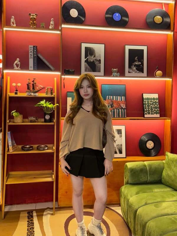 Beige Sweater Black Skirt