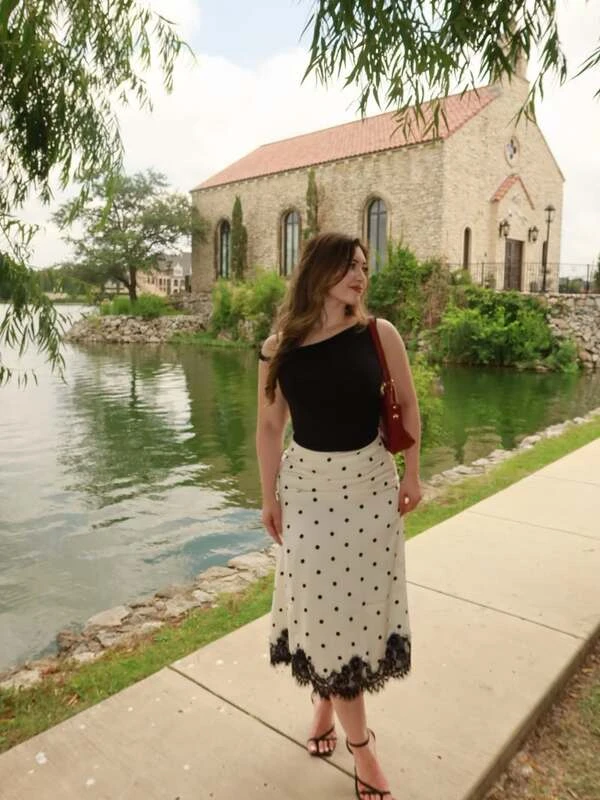 Polka Dot Lace-Hem Skirt