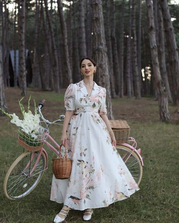 Floral Midi Dress in the Pines