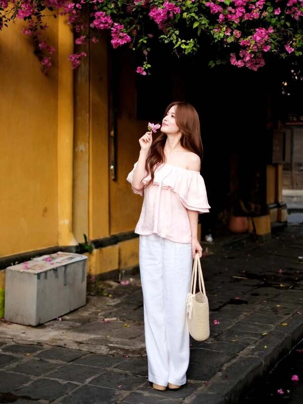 Off-Shoulder Blouse and Wide-Leg Pants