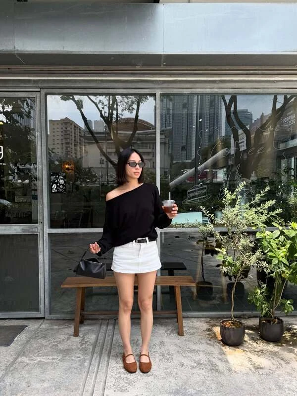 Off-Shoulder Top White Denim Skirt