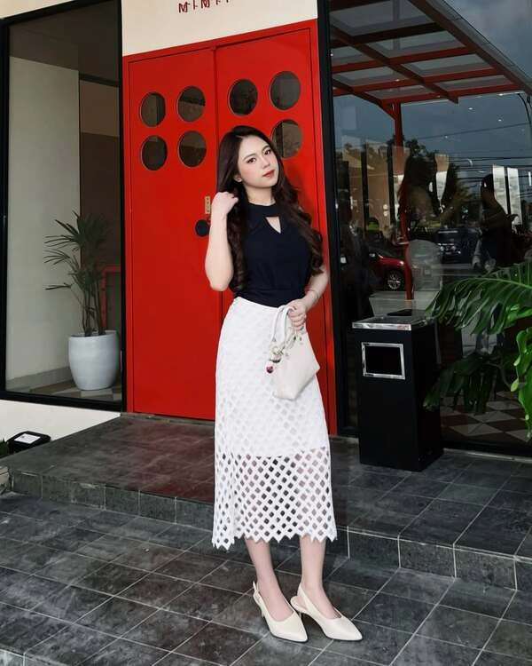 White Crochet Midi Skirt