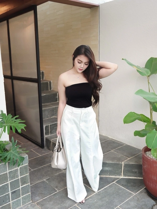 Black Tube Top White Trousers