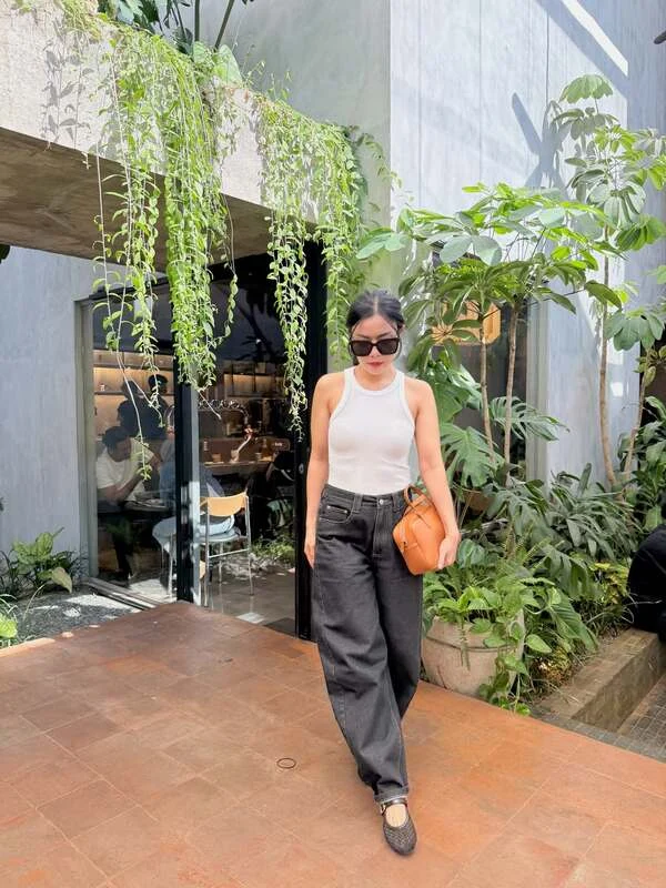 White Tank And Wide-Leg Jeans