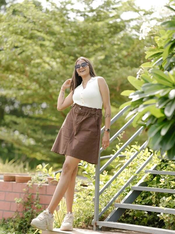 White Polo Brown Skirt