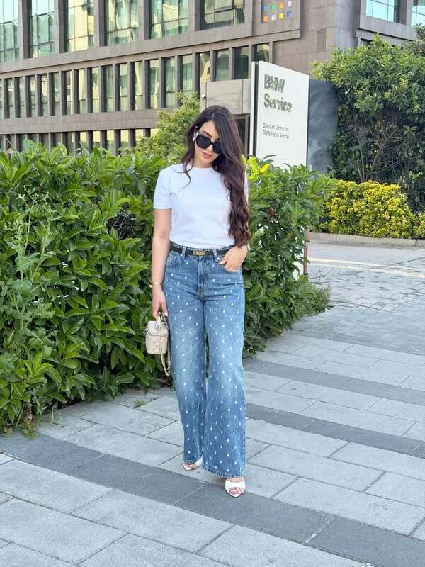 Pearl-Studded Denim Jeans