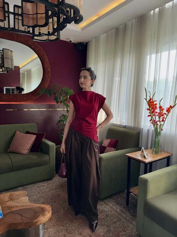 Draped Sleeveless Top And Wide-Leg Trousers