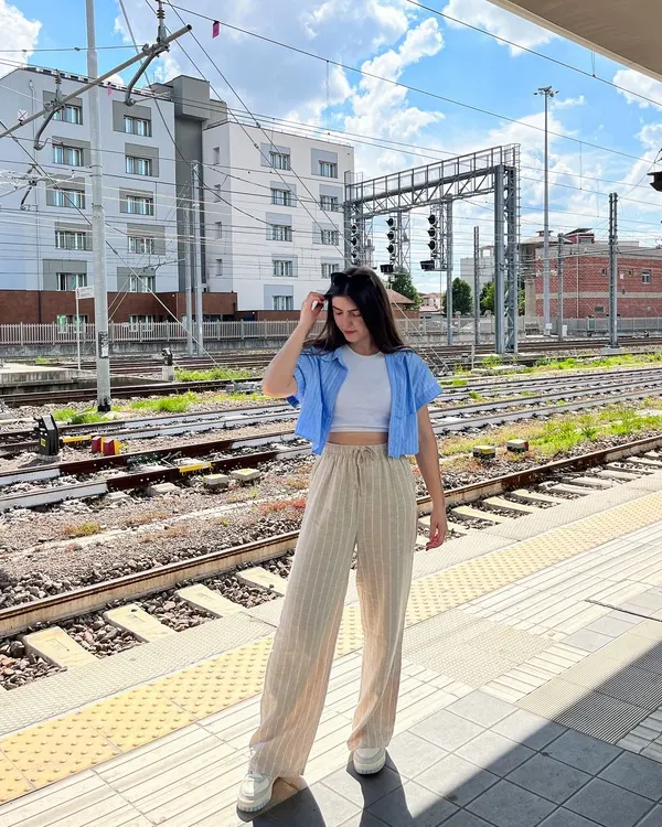 Striped Wide-Leg Trousers