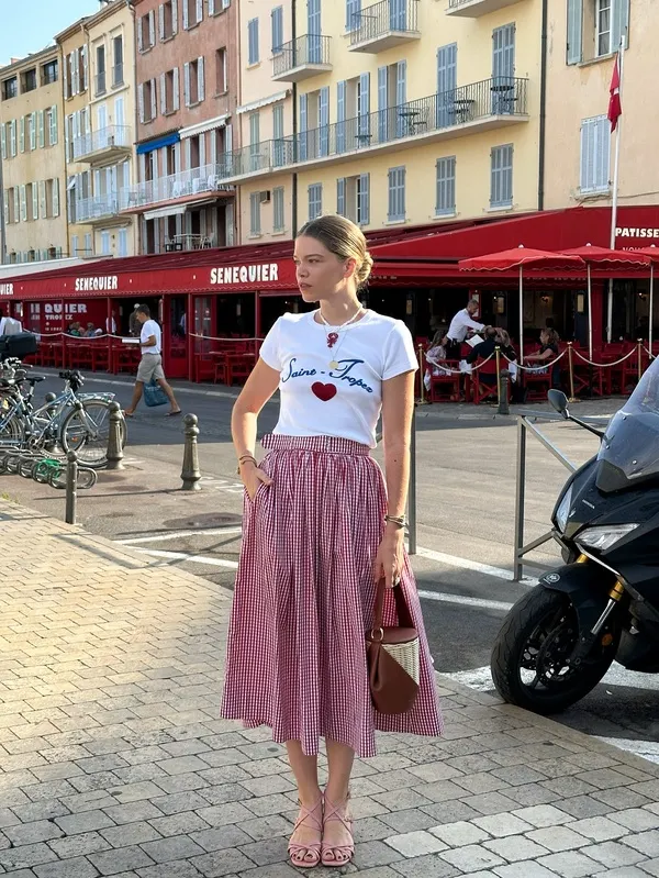 Saint-Tropez Graphic Tee & Gingham Skirt