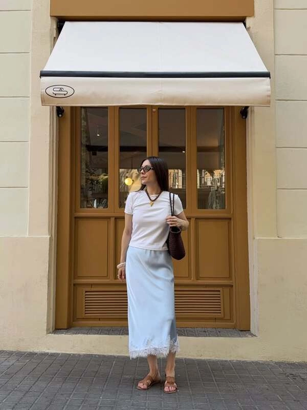  Lace-Trim Satin Skirt