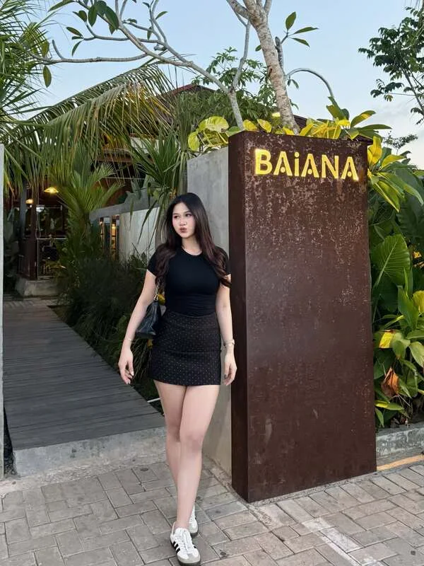 Black Tee and Polka Dot Mini Skirt