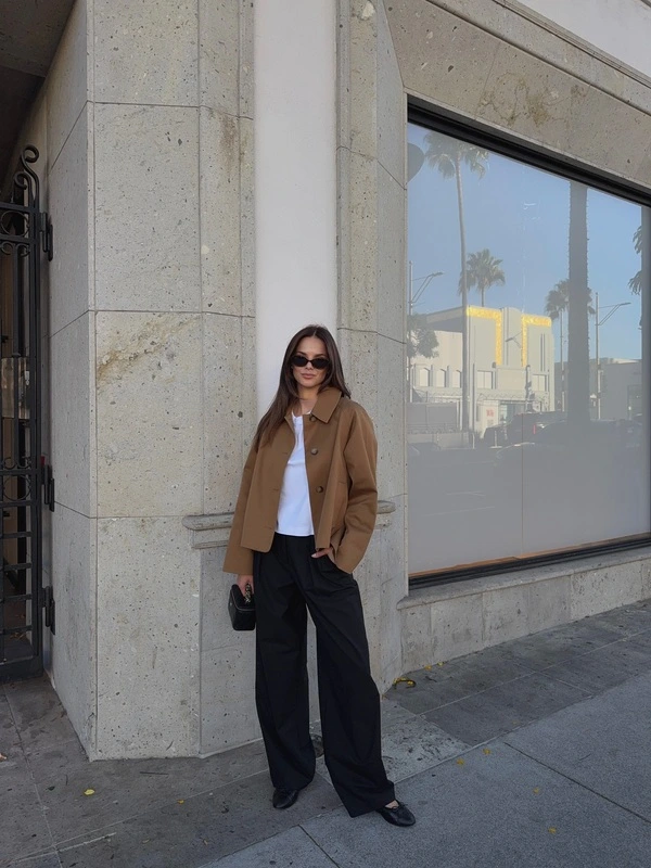 Camel Jacket And Wide Leg Trousers