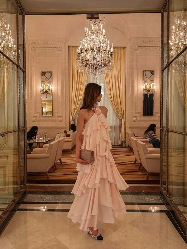 Blush Ruffled Tiered Gown