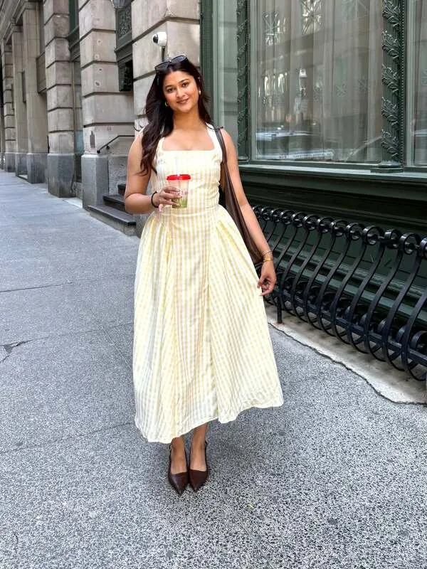 Yellow Gingham Midi Dress