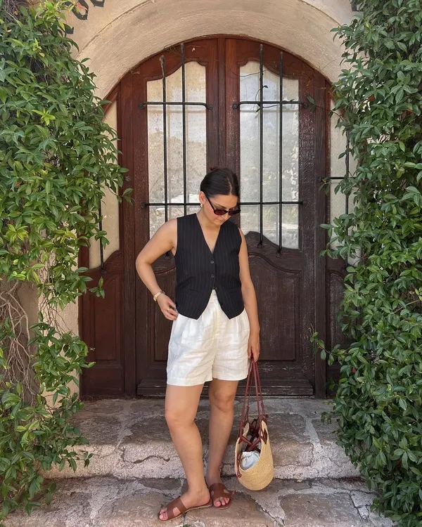 Pinstripe Vest & Linen Shorts