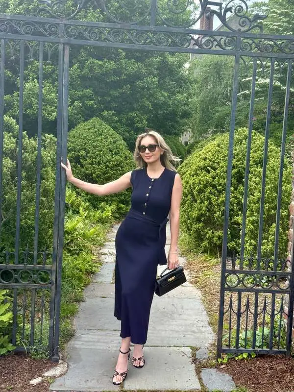 Navy Button-Front Midi Dress